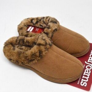 NEW Dearfoams Fur Trim Chestnut Scuff Slippers, Size Small